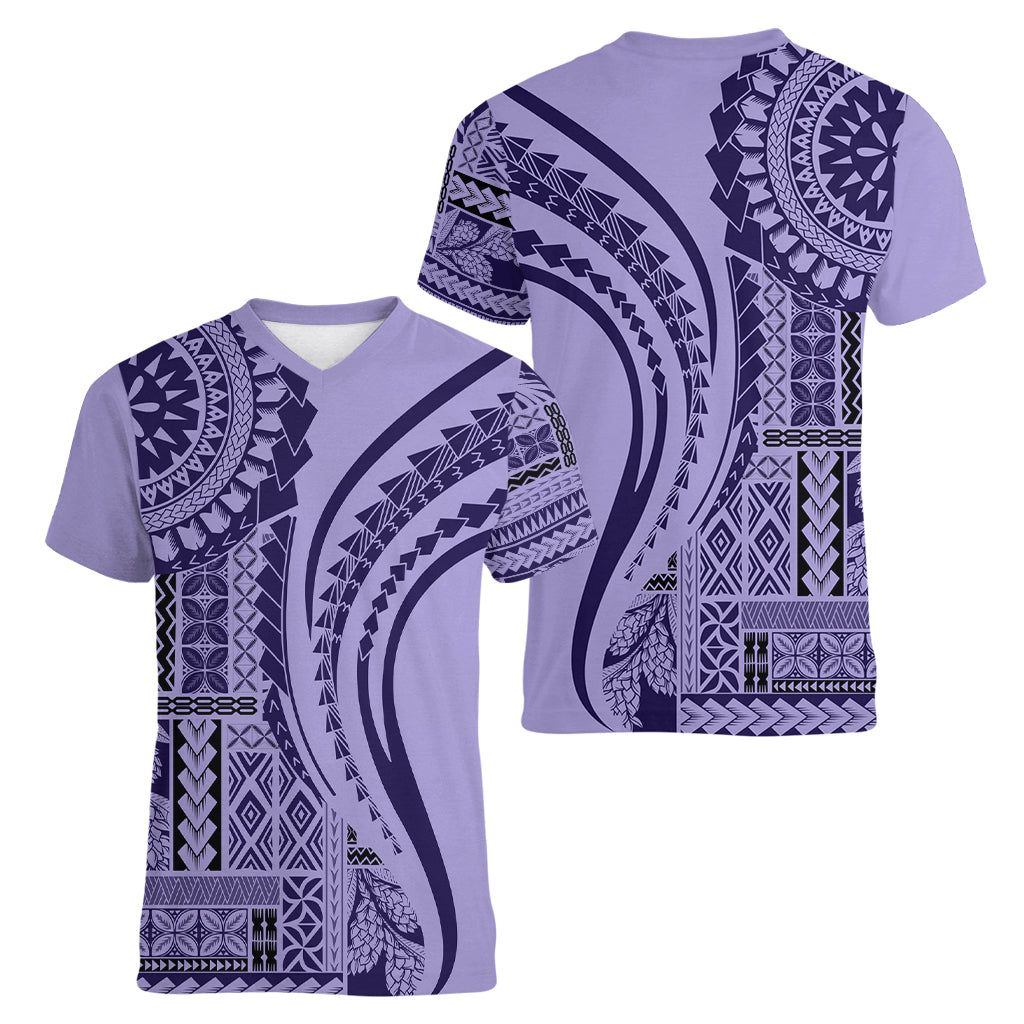 Samoa Siapo Arty Women V Neck T Shirt Purple Style - Wonder Print Shop