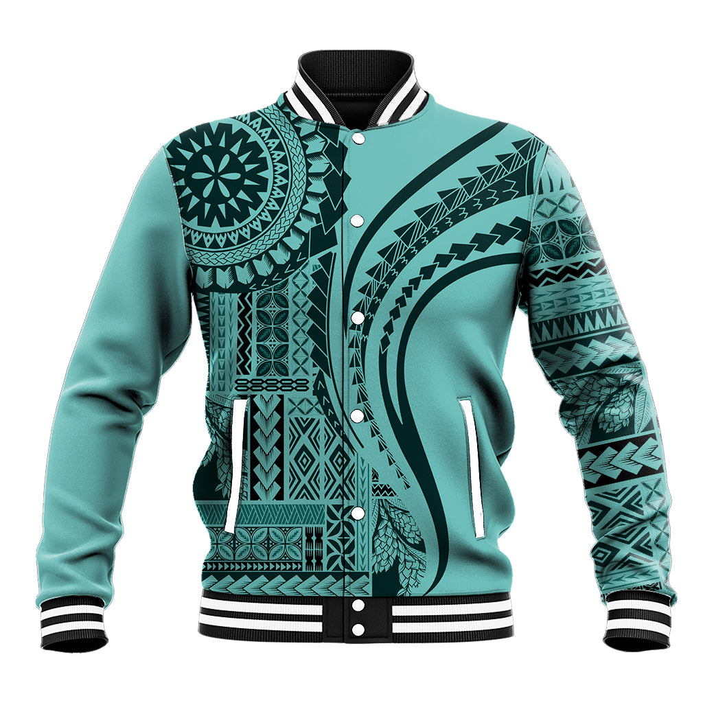 Samoa Siapo Arty Baseball Jacket Turquoise Style LT9 - Wonder Print Shop