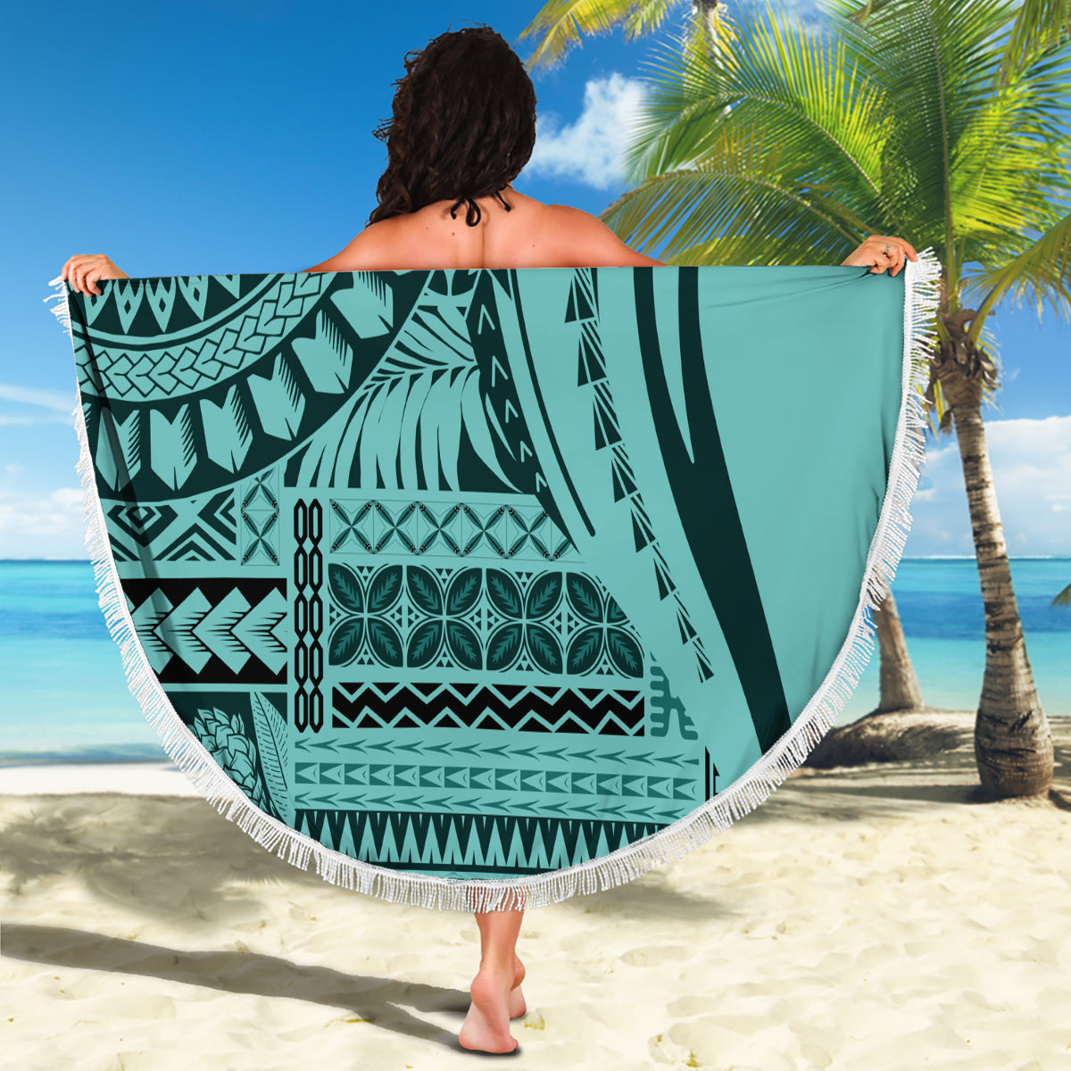 Samoa Siapo Arty Beach Blanket Turquoise Style LT9 - Wonder Print Shop