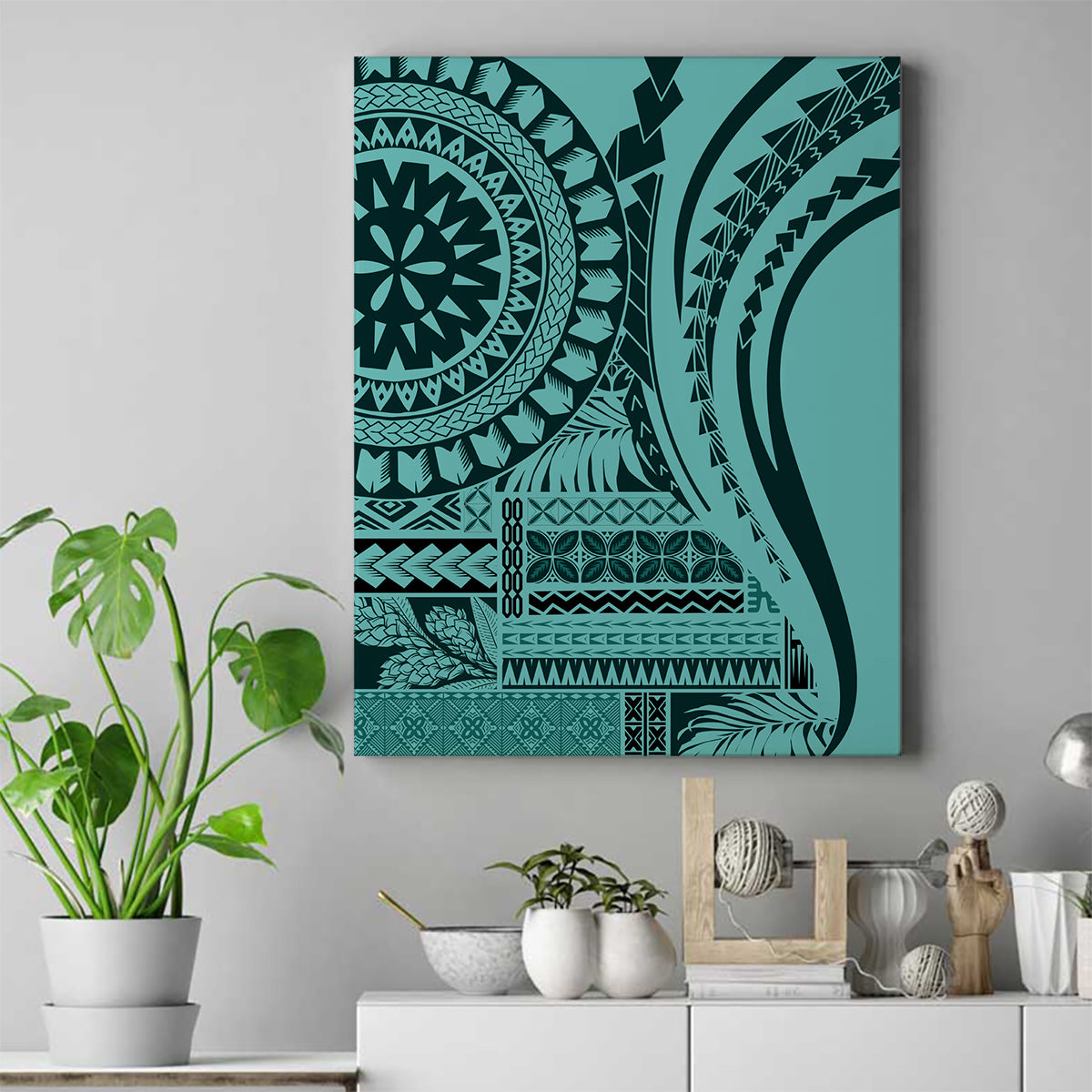 Samoa Siapo Arty Canvas Wall Art Turquoise Style LT9 - Wonder Print Shop