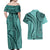 Samoa Siapo Arty Couples Matching Off Shoulder Maxi Dress and Hawaiian Shirt Turquoise Style LT9 - Wonder Print Shop