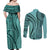 Samoa Siapo Arty Couples Matching Off Shoulder Maxi Dress and Long Sleeve Button Shirt Turquoise Style LT9 - Wonder Print Shop