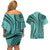 Samoa Siapo Arty Couples Matching Off Shoulder Short Dress and Hawaiian Shirt Turquoise Style LT9 - Wonder Print Shop