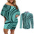 Samoa Siapo Arty Couples Matching Off Shoulder Short Dress and Long Sleeve Button Shirt Turquoise Style LT9 - Wonder Print Shop