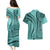 Samoa Siapo Arty Couples Matching Puletasi Dress and Hawaiian Shirt Turquoise Style LT9 - Wonder Print Shop