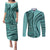 Samoa Siapo Arty Couples Matching Puletasi Dress and Long Sleeve Button Shirt Turquoise Style LT9 - Wonder Print Shop