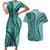 Samoa Siapo Arty Couples Matching Short Sleeve Bodycon Dress and Hawaiian Shirt Turquoise Style LT9 - Wonder Print Shop