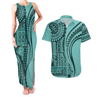 Samoa Siapo Arty Couples Matching Tank Maxi Dress and Hawaiian Shirt Turquoise Style LT9 - Wonder Print Shop