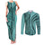 Samoa Siapo Arty Couples Matching Tank Maxi Dress and Long Sleeve Button Shirt Turquoise Style LT9 - Wonder Print Shop