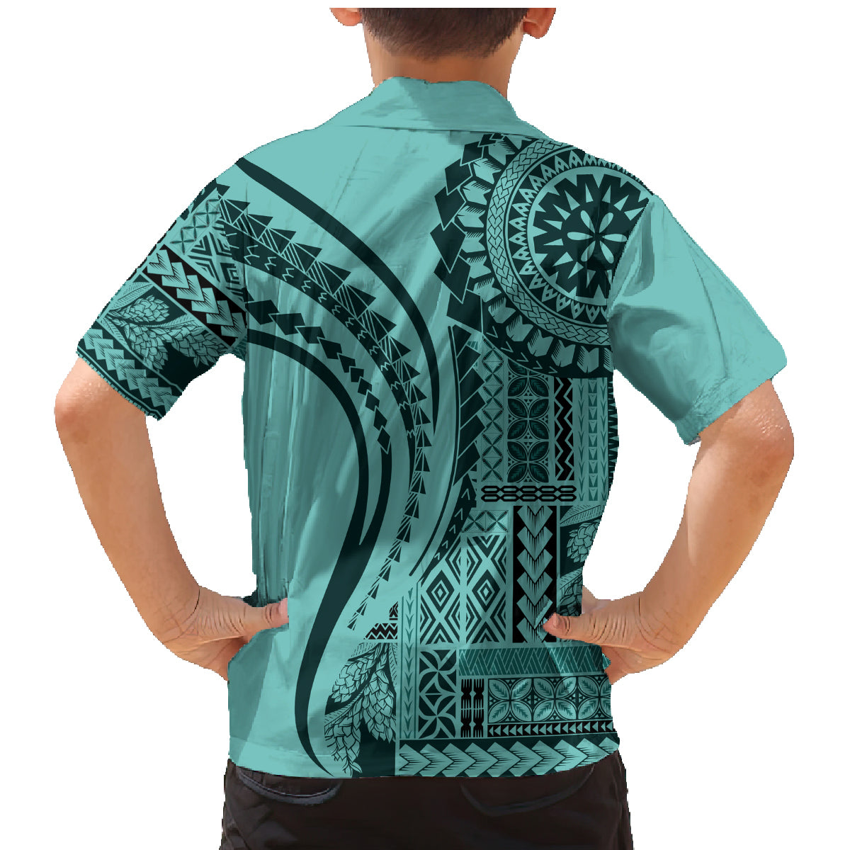 Samoa Siapo Arty Family Matching Mermaid Dress and Hawaiian Shirt Turquoise Style LT9 - Wonder Print Shop