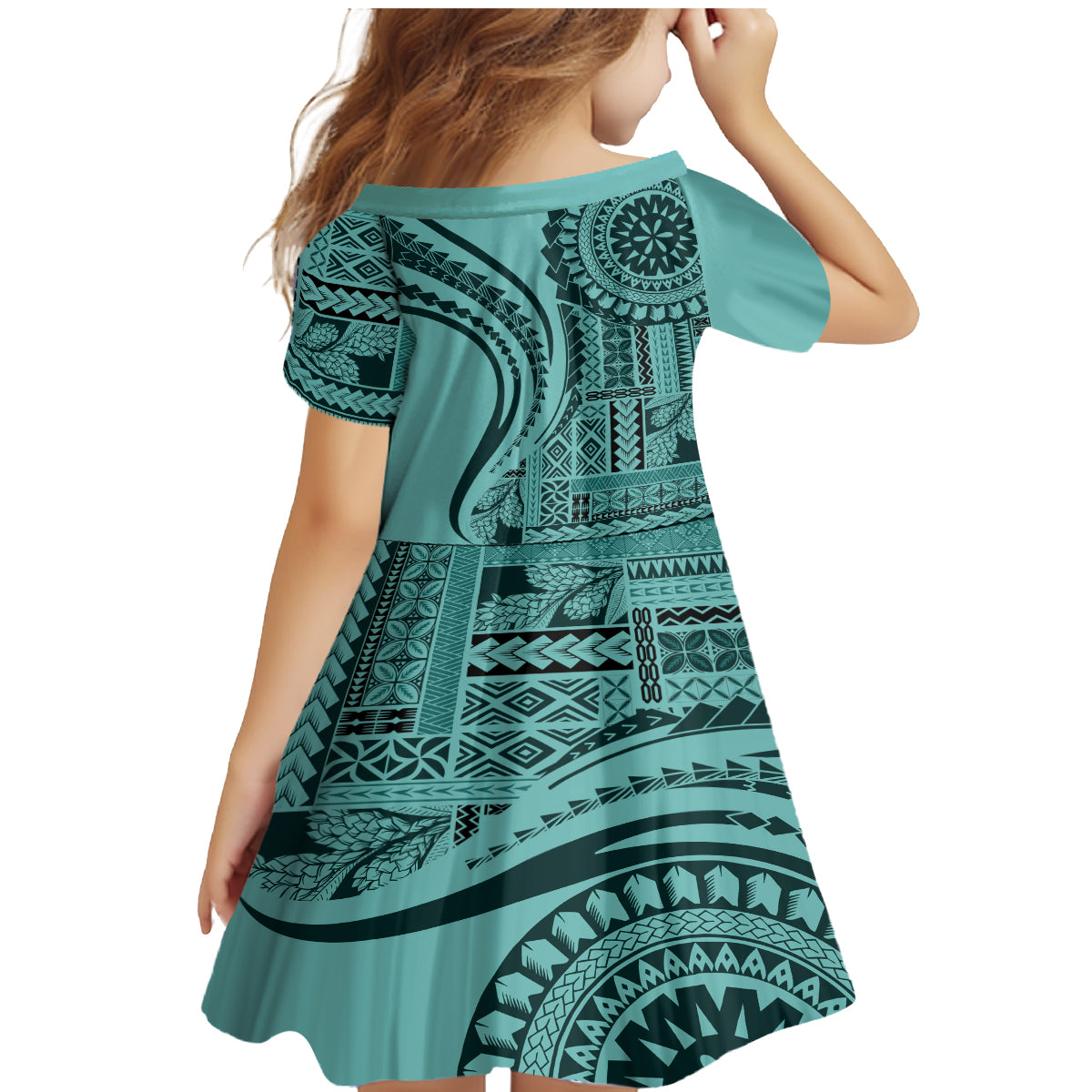 Samoa Siapo Arty Family Matching Mermaid Dress and Hawaiian Shirt Turquoise Style LT9 - Wonder Print Shop