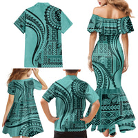 Samoa Siapo Arty Family Matching Mermaid Dress and Hawaiian Shirt Turquoise Style LT9 - Wonder Print Shop