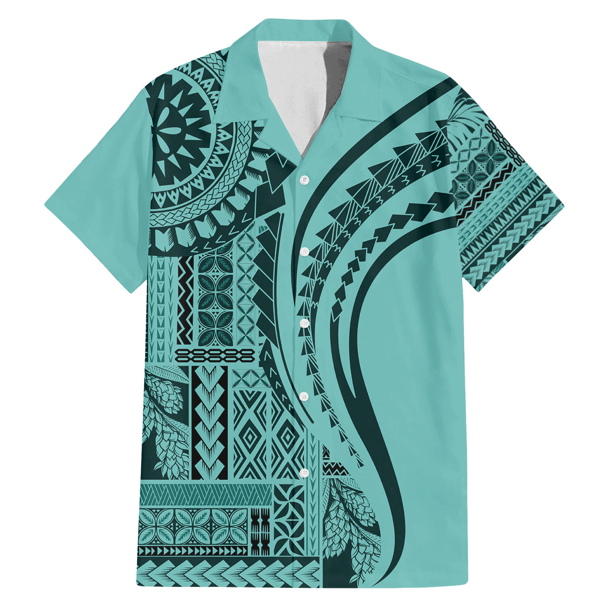 Samoa Siapo Arty Family Matching Mermaid Dress and Hawaiian Shirt Turquoise Style LT9 - Wonder Print Shop