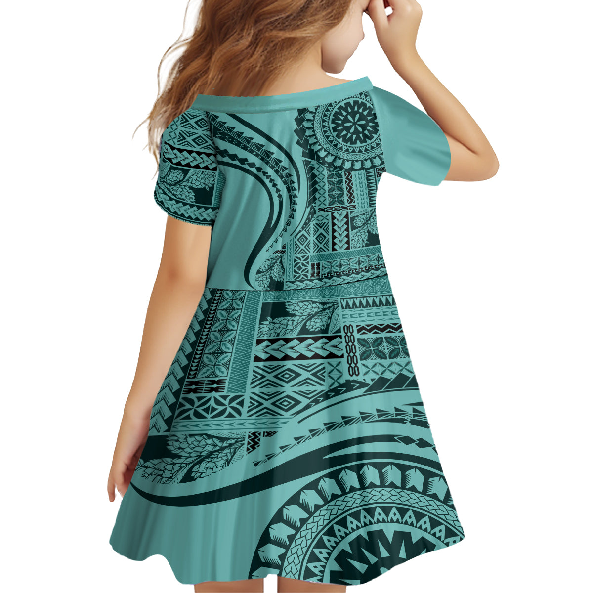 Samoa Siapo Arty Family Matching Off Shoulder Maxi Dress and Hawaiian Shirt Turquoise Style LT9 - Wonder Print Shop