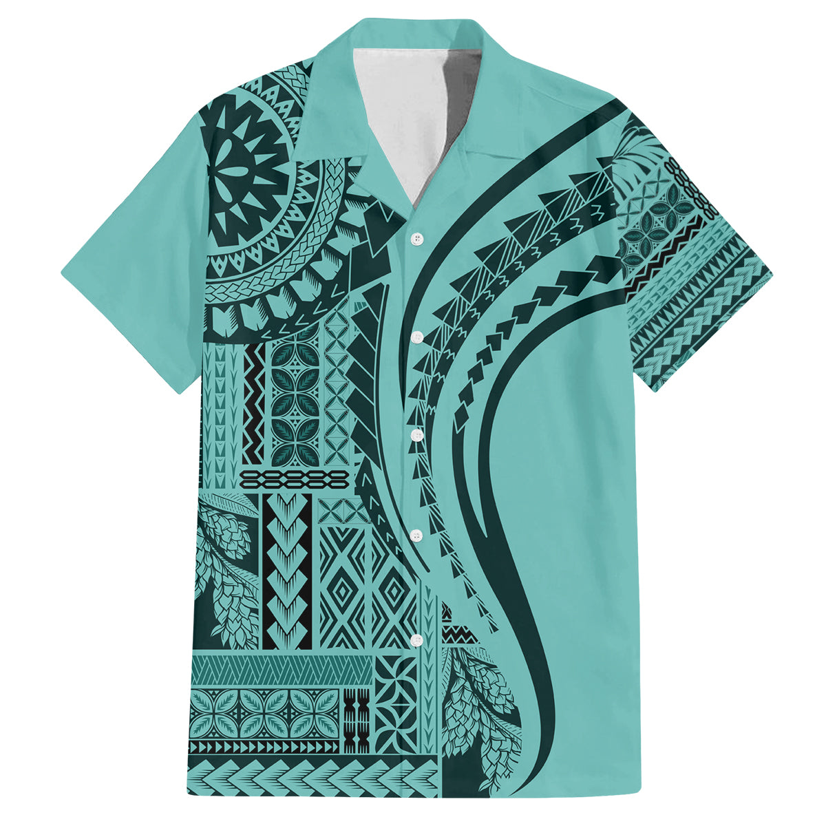 Samoa Siapo Arty Family Matching Off Shoulder Maxi Dress and Hawaiian Shirt Turquoise Style LT9 - Wonder Print Shop