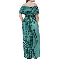 Samoa Siapo Arty Family Matching Off Shoulder Maxi Dress and Hawaiian Shirt Turquoise Style LT9 - Wonder Print Shop