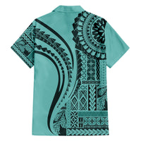 Samoa Siapo Arty Family Matching Puletasi Dress and Hawaiian Shirt Turquoise Style - Wonder Print Shop
