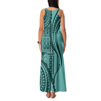 Samoa Siapo Arty Family Matching Tank Maxi Dress and Hawaiian Shirt Turquoise Style - Wonder Print Shop