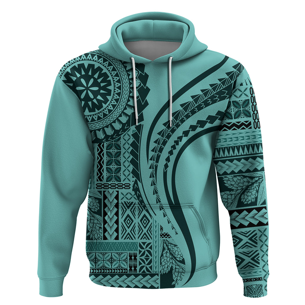 Samoa Siapo Arty Hoodie Turquoise Style - Wonder Print Shop