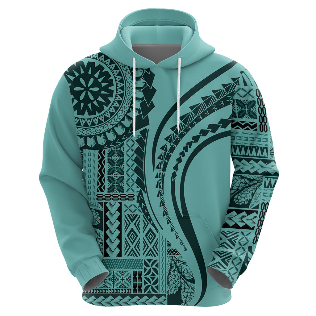 Samoa Siapo Arty Hoodie Turquoise Style - Wonder Print Shop