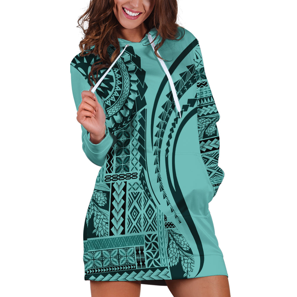 Samoa Siapo Arty Hoodie Dress Turquoise Style - Wonder Print Shop