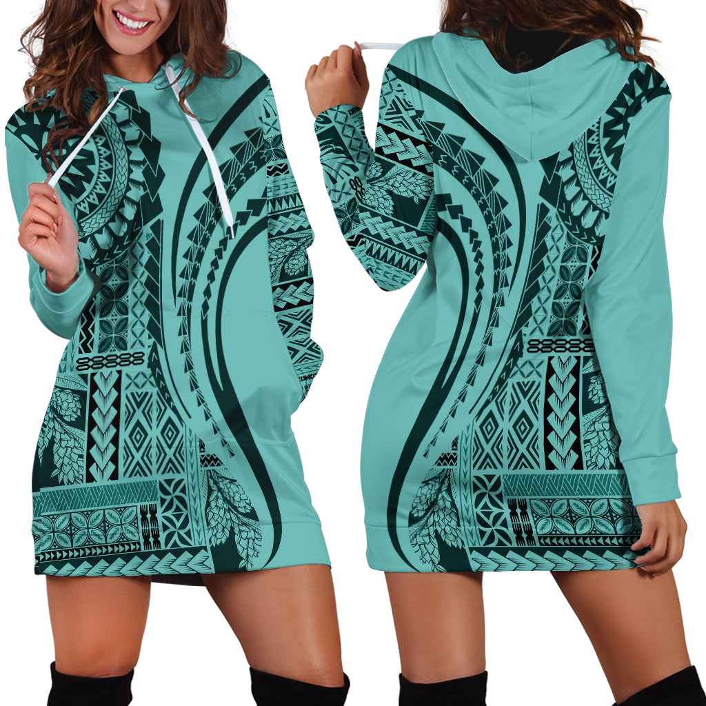 Samoa Siapo Arty Hoodie Dress Turquoise Style - Wonder Print Shop