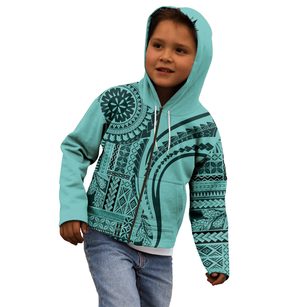 Samoa Siapo Arty Kid Hoodie Turquoise Style - Wonder Print Shop