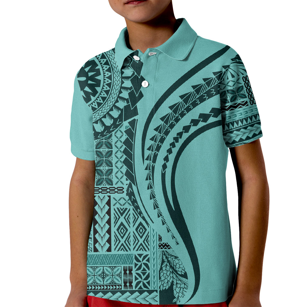 Samoa Siapo Arty Kid Polo Shirt Turquoise Style - Wonder Print Shop