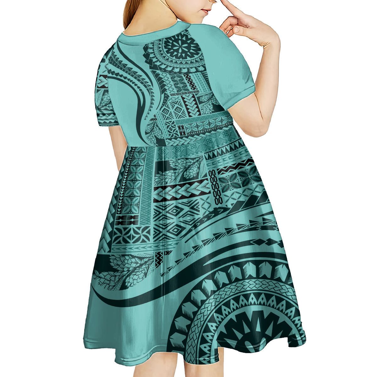 Samoa Siapo Arty Kid Short Sleeve Dress Turquoise Style - Wonder Print Shop