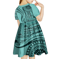 Samoa Siapo Arty Kid Short Sleeve Dress Turquoise Style - Wonder Print Shop