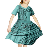 Samoa Siapo Arty Kid Short Sleeve Dress Turquoise Style - Wonder Print Shop