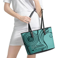 Samoa Siapo Arty Leather Tote Bag Turquoise Style - Wonder Print Shop