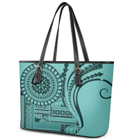 Samoa Siapo Arty Leather Tote Bag Turquoise Style - Wonder Print Shop