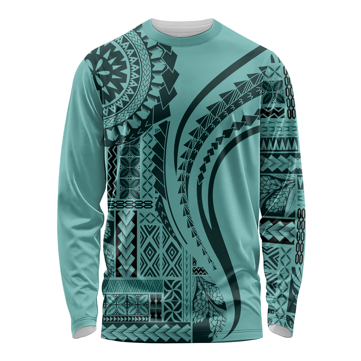 Samoa Siapo Arty Long Sleeve Shirt Turquoise Style - Wonder Print Shop