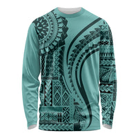 Samoa Siapo Arty Long Sleeve Shirt Turquoise Style - Wonder Print Shop