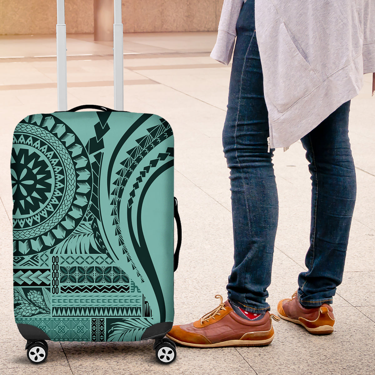 Samoa Siapo Arty Luggage Cover Turquoise Style - Wonder Print Shop