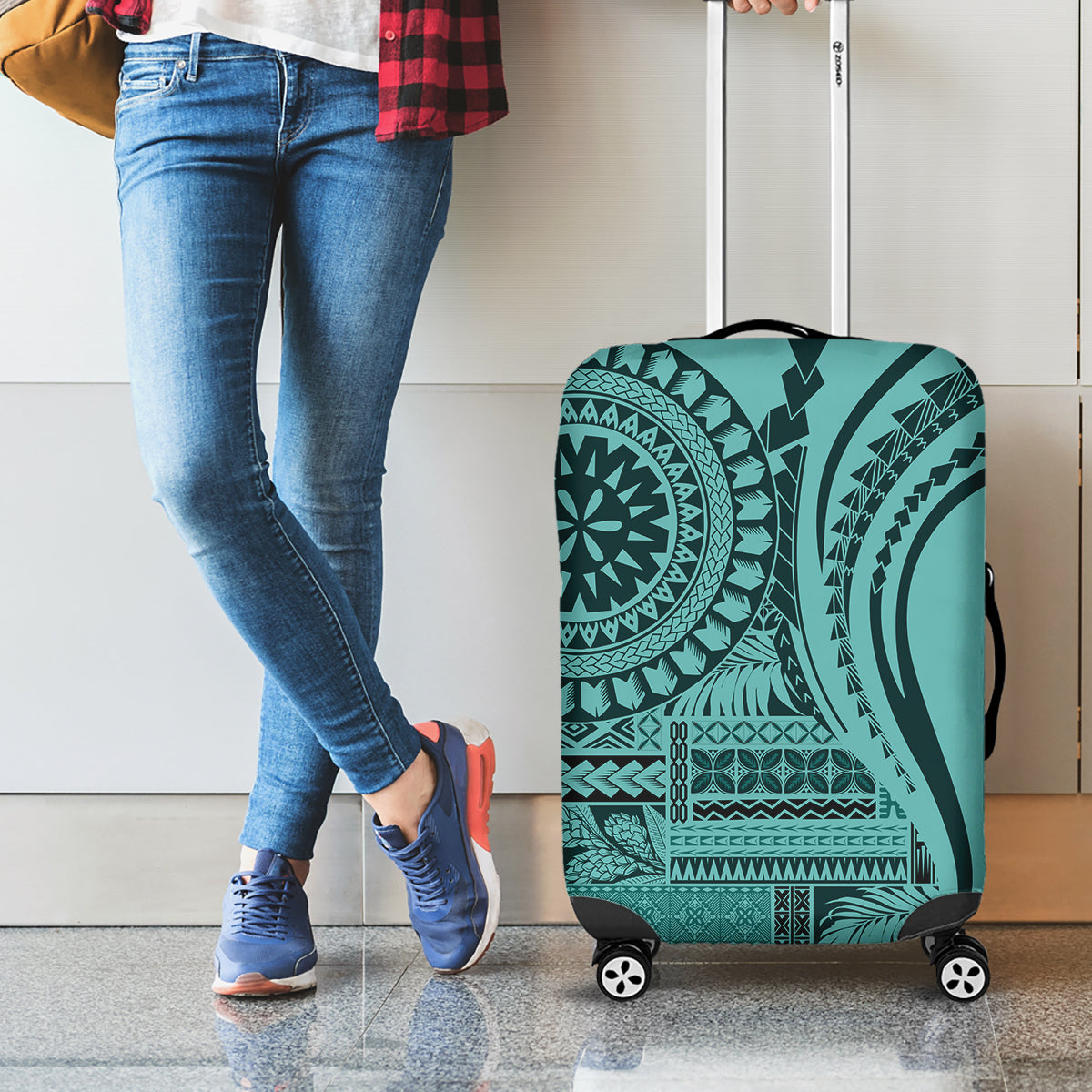 Samoa Siapo Arty Luggage Cover Turquoise Style - Wonder Print Shop