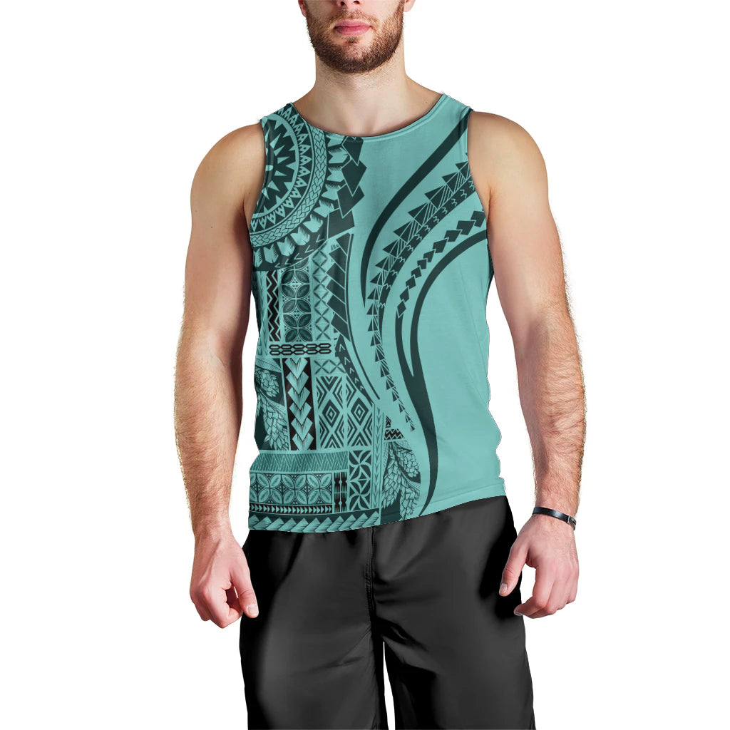 Samoa Siapo Arty Men Tank Top Turquoise Style - Wonder Print Shop