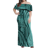 Samoa Siapo Arty Off Shoulder Maxi Dress Turquoise Style - Wonder Print Shop