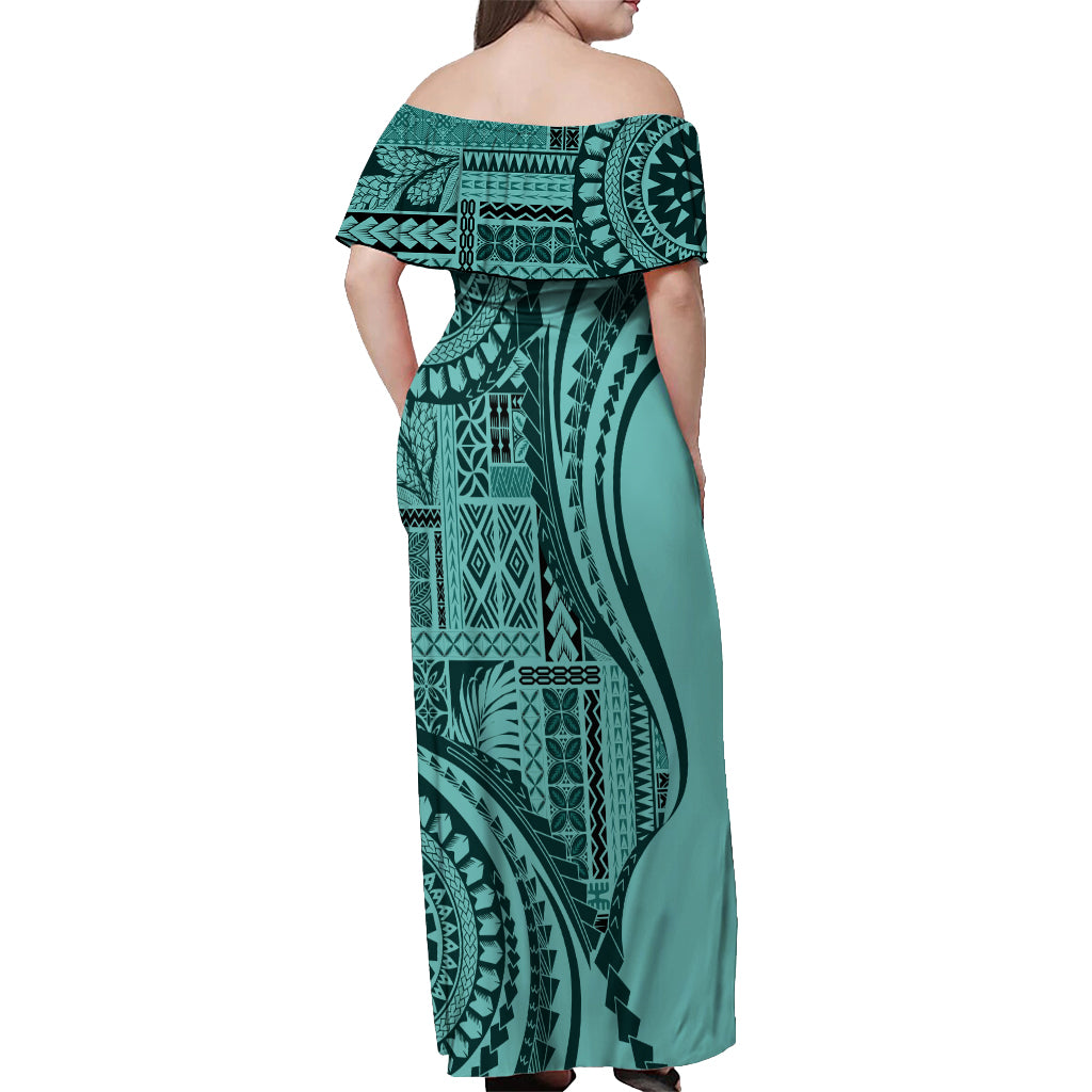 Samoa Siapo Arty Off Shoulder Maxi Dress Turquoise Style - Wonder Print Shop