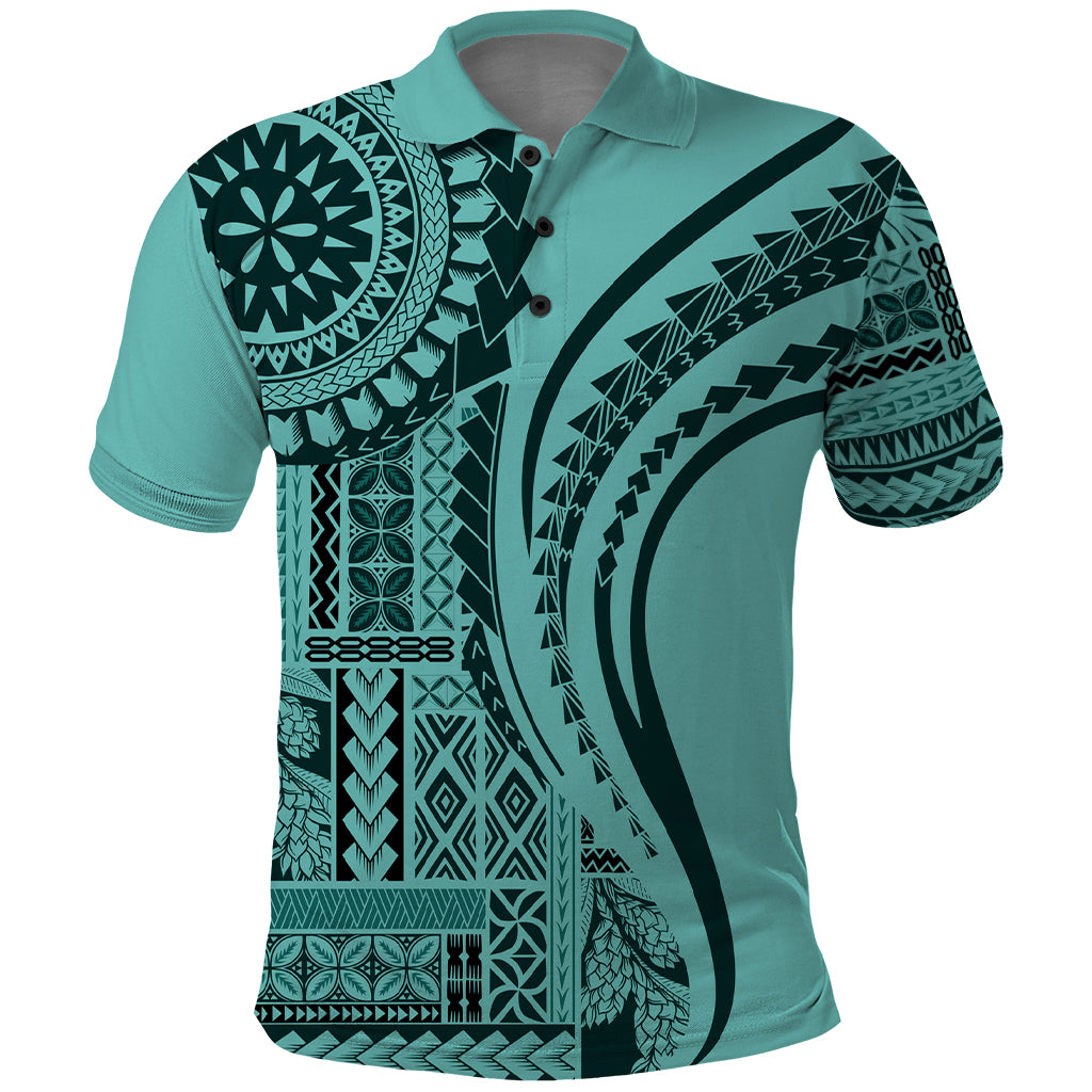 Samoa Siapo Arty Polo Shirt Turquoise Style - Wonder Print Shop