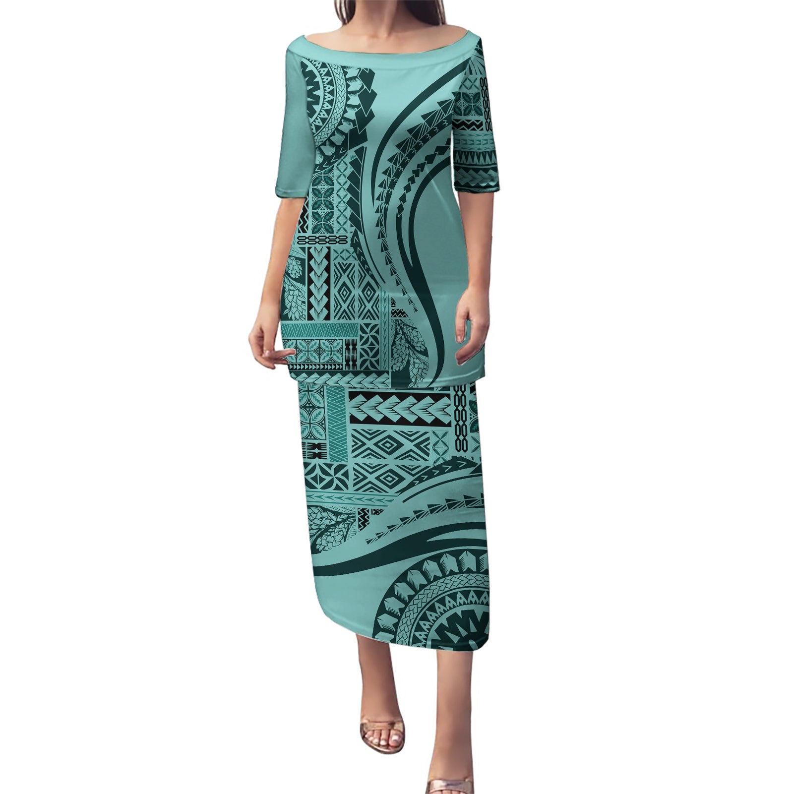 Samoa Siapo Arty Puletasi Turquoise Style - Wonder Print Shop