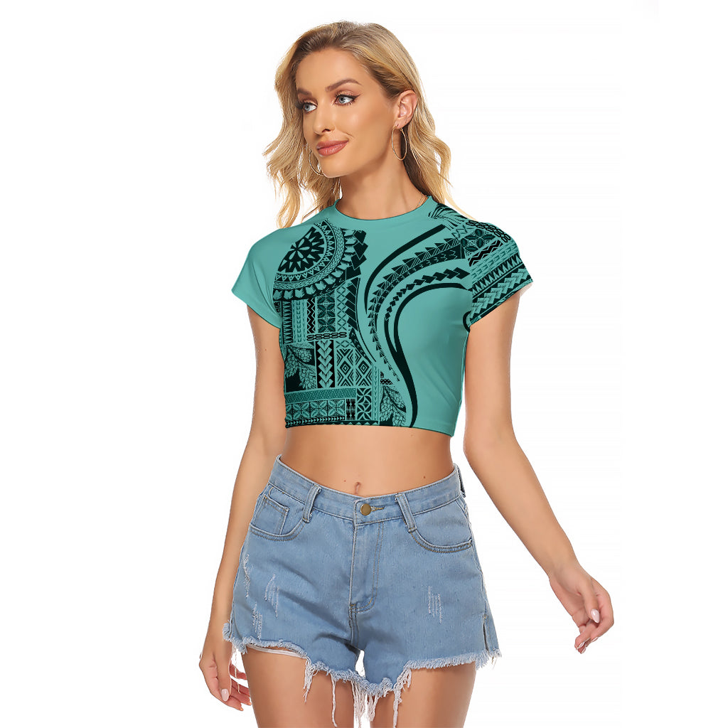 Samoa Siapo Arty Raglan Cropped T Shirt Turquoise Style - Wonder Print Shop