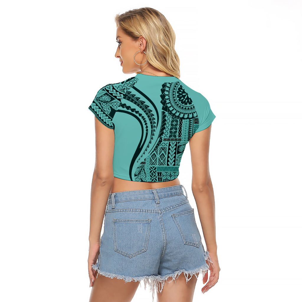 Samoa Siapo Arty Raglan Cropped T Shirt Turquoise Style - Wonder Print Shop