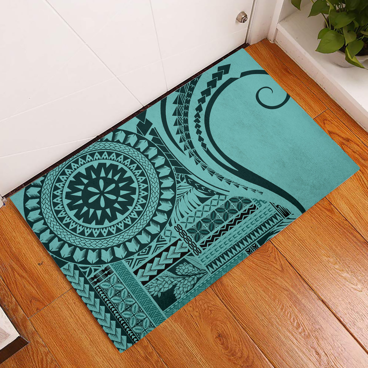 Samoa Siapo Arty Rubber Doormat Turquoise Style - Wonder Print Shop