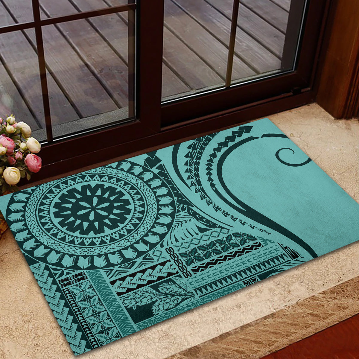 Samoa Siapo Arty Rubber Doormat Turquoise Style - Wonder Print Shop