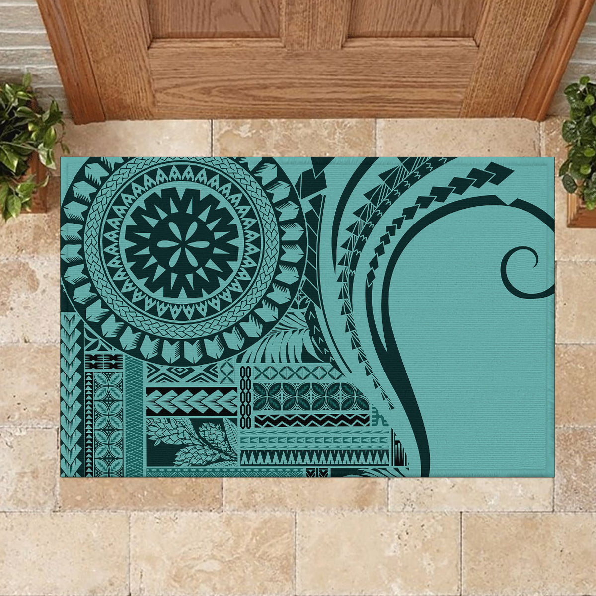 Samoa Siapo Arty Rubber Doormat Turquoise Style - Wonder Print Shop