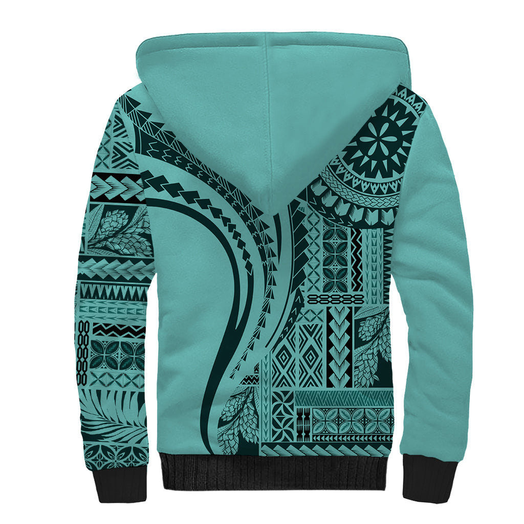 Samoa Siapo Arty Sherpa Hoodie Turquoise Style - Wonder Print Shop