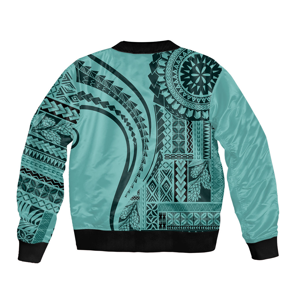 Samoa Siapo Arty Sleeve Zip Bomber Jacket Turquoise Style - Wonder Print Shop
