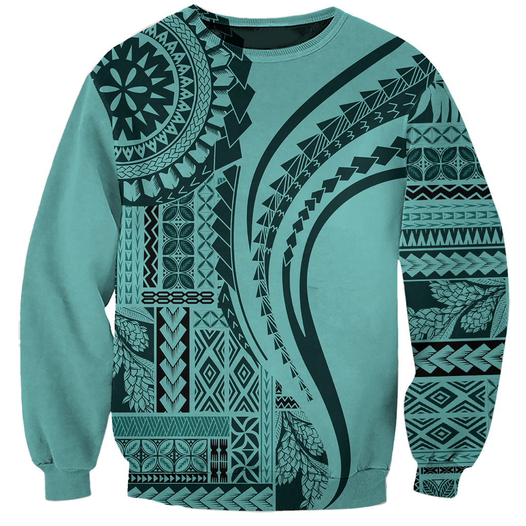 Samoa Siapo Arty Sweatshirt Turquoise Style - Wonder Print Shop